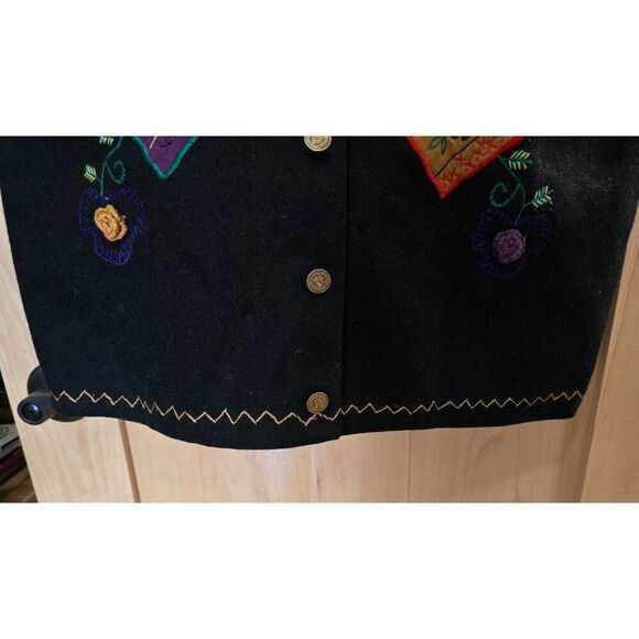 Vintage Wool Floral Embroidered Vest  Colorful Patchwork Design & Gold Buttons - Picture 6 of 10